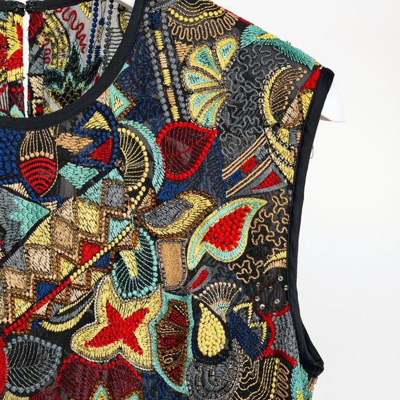 Dries Van Noten SS/15 Runway Multicolour Beaded Sleeveless Hi-Lo Top - Picture 5 of 11